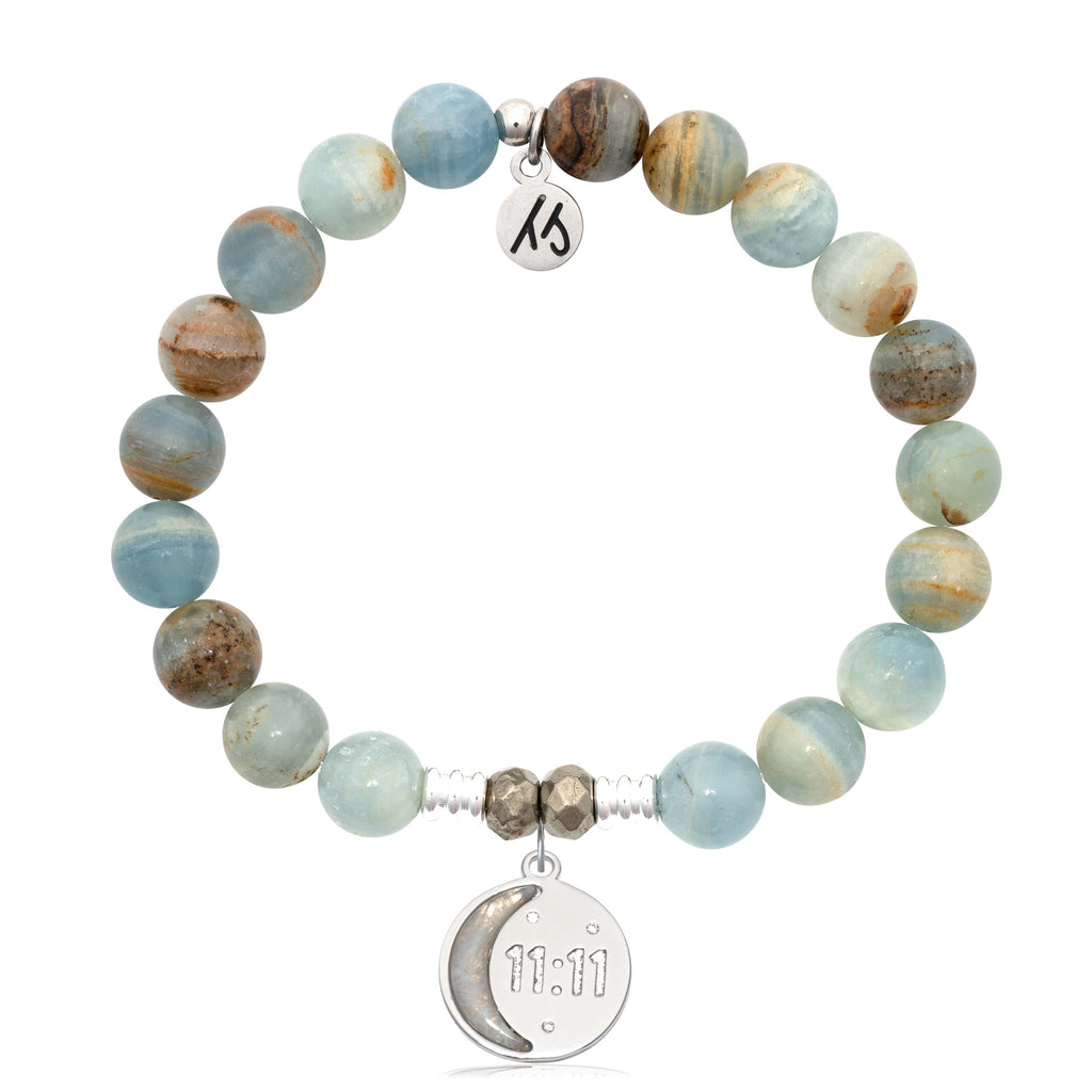 Blue Calcite Gemstone Bracelet with 11:11 Sterling Silver Charm
