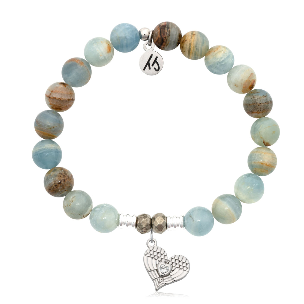 Blue Calcite Gemstone Bracelet with Angel Love Sterling Silver Charm