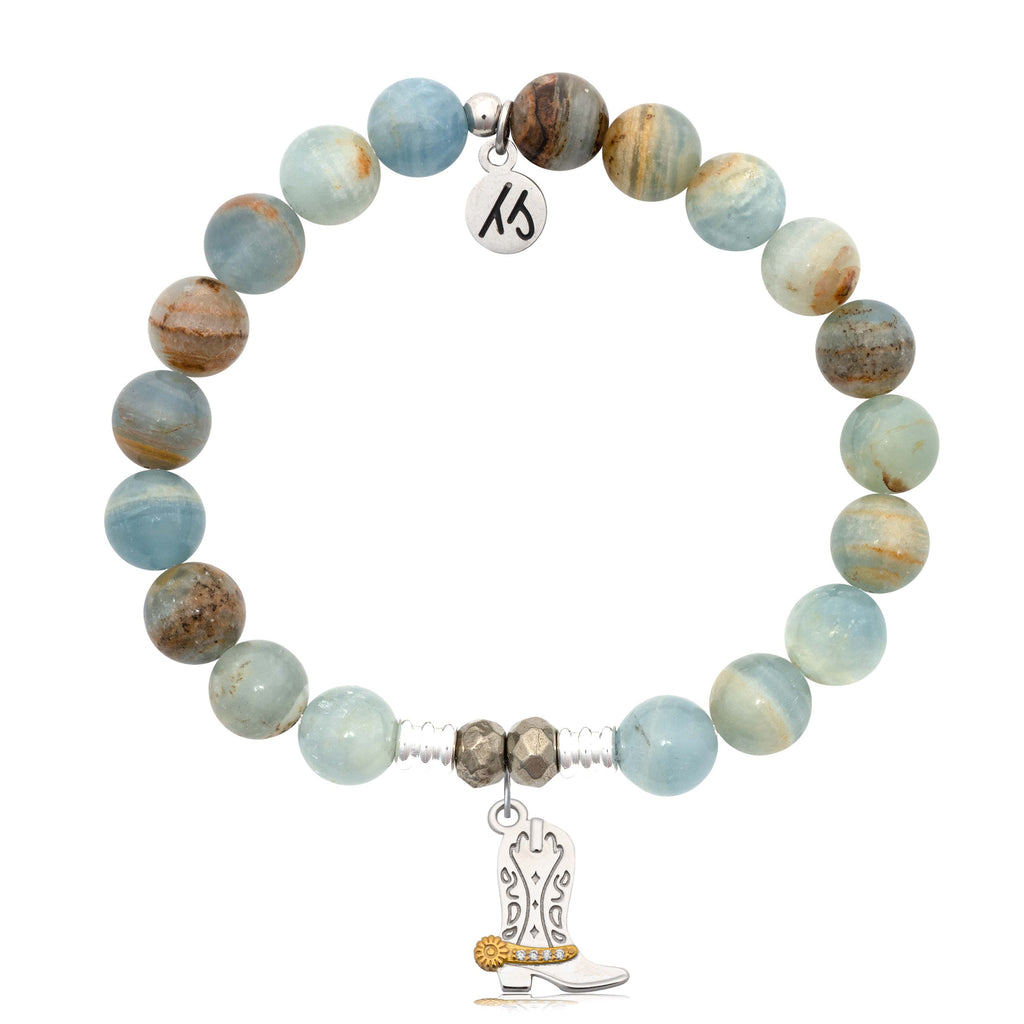 Blue Calcite Gemstone Bracelet with Cowboy Boot Sterling Silver Charm