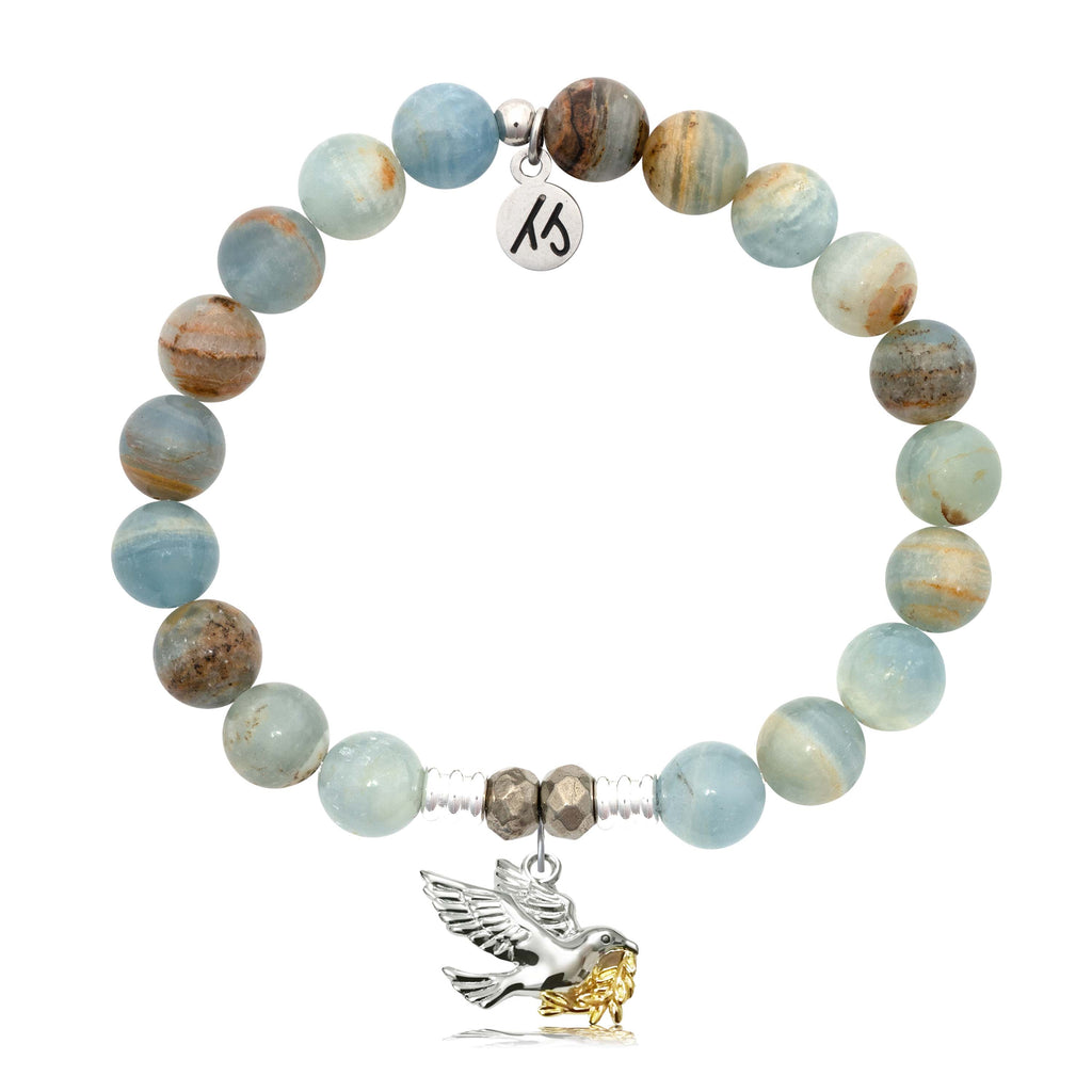 Blue Calcite Gemstone Bracelet with Dove Sterling Silver Charm