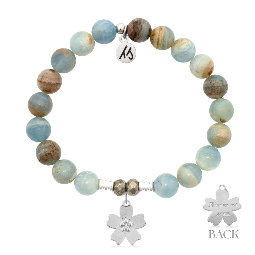 Blue Calcite Gemstone Bracelet with Forget Me Not Sterling Silver Charm