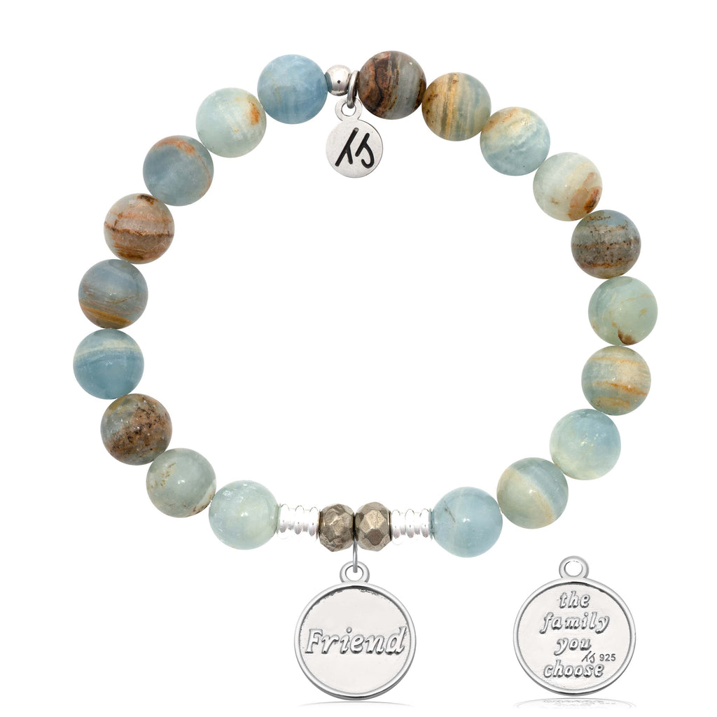 Blue Calcite Gemstone Bracelet with Friend the Family Sterling Silver Charm