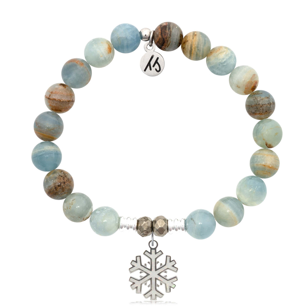 Blue Calcite Gemstone Bracelet with Snowflake Opal Sterling Silver Charm