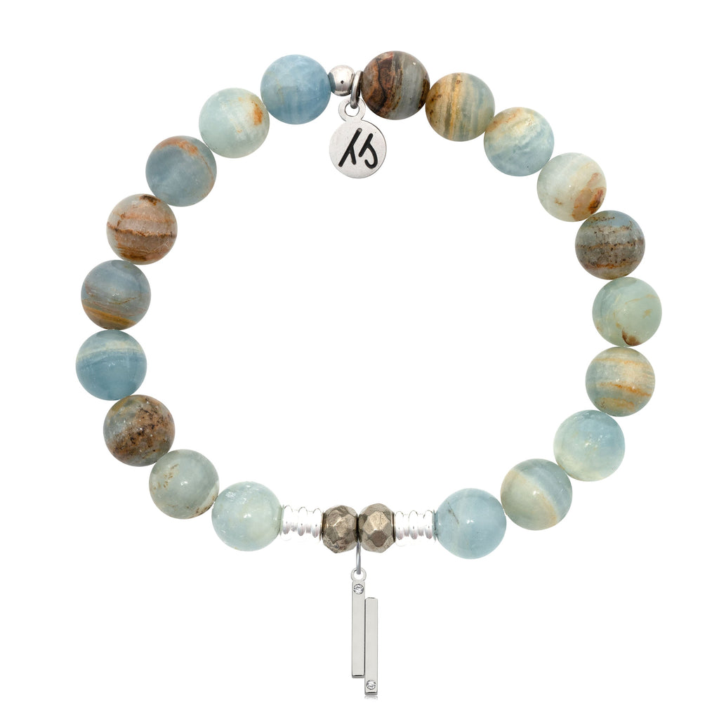 Blue Calcite Gemstone Bracelet with Stand by Me Sterling Silver Charm