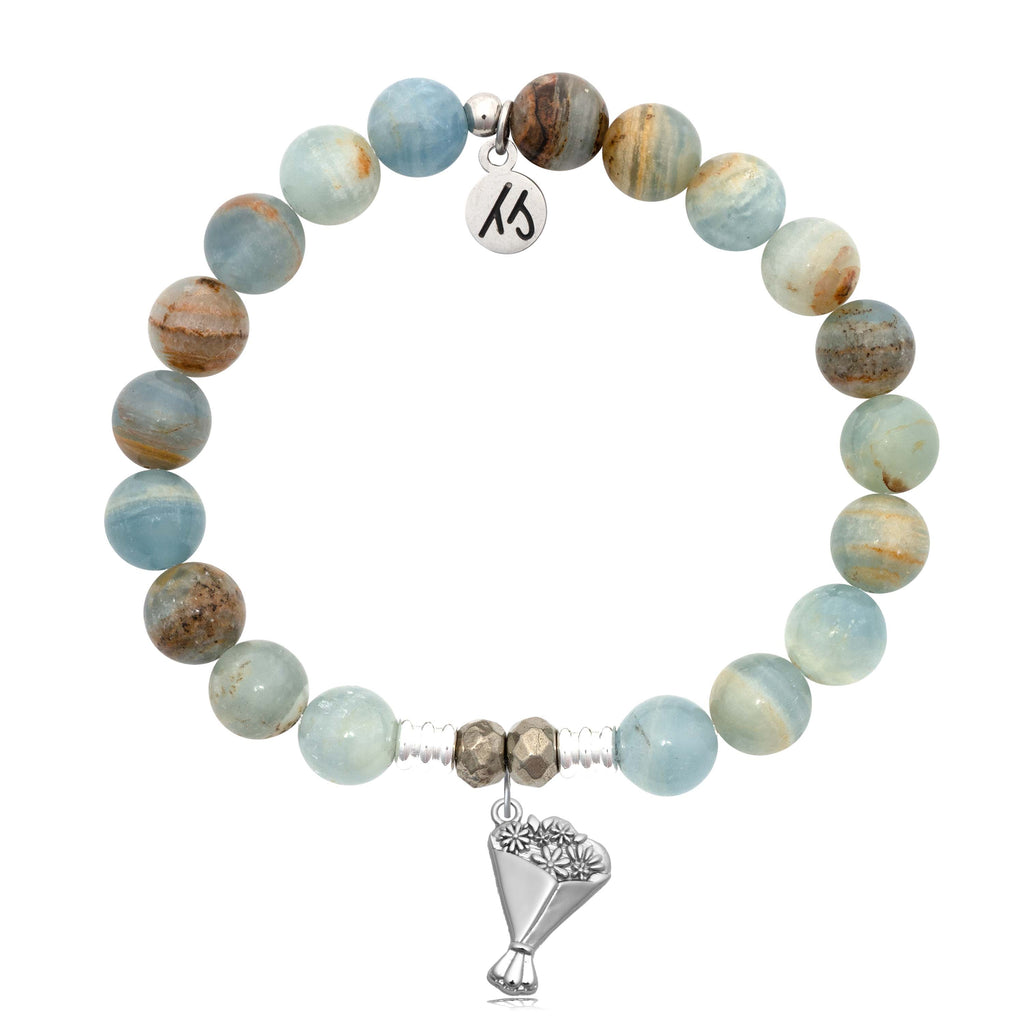 Blue Calcite Gemstone Bracelet with Thinking of You Sterling Silver Charm