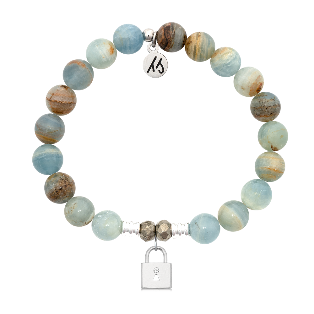 Blue Calcite Gemstone Bracelet with Unbreakable Friendship Sterling Silver Charm
