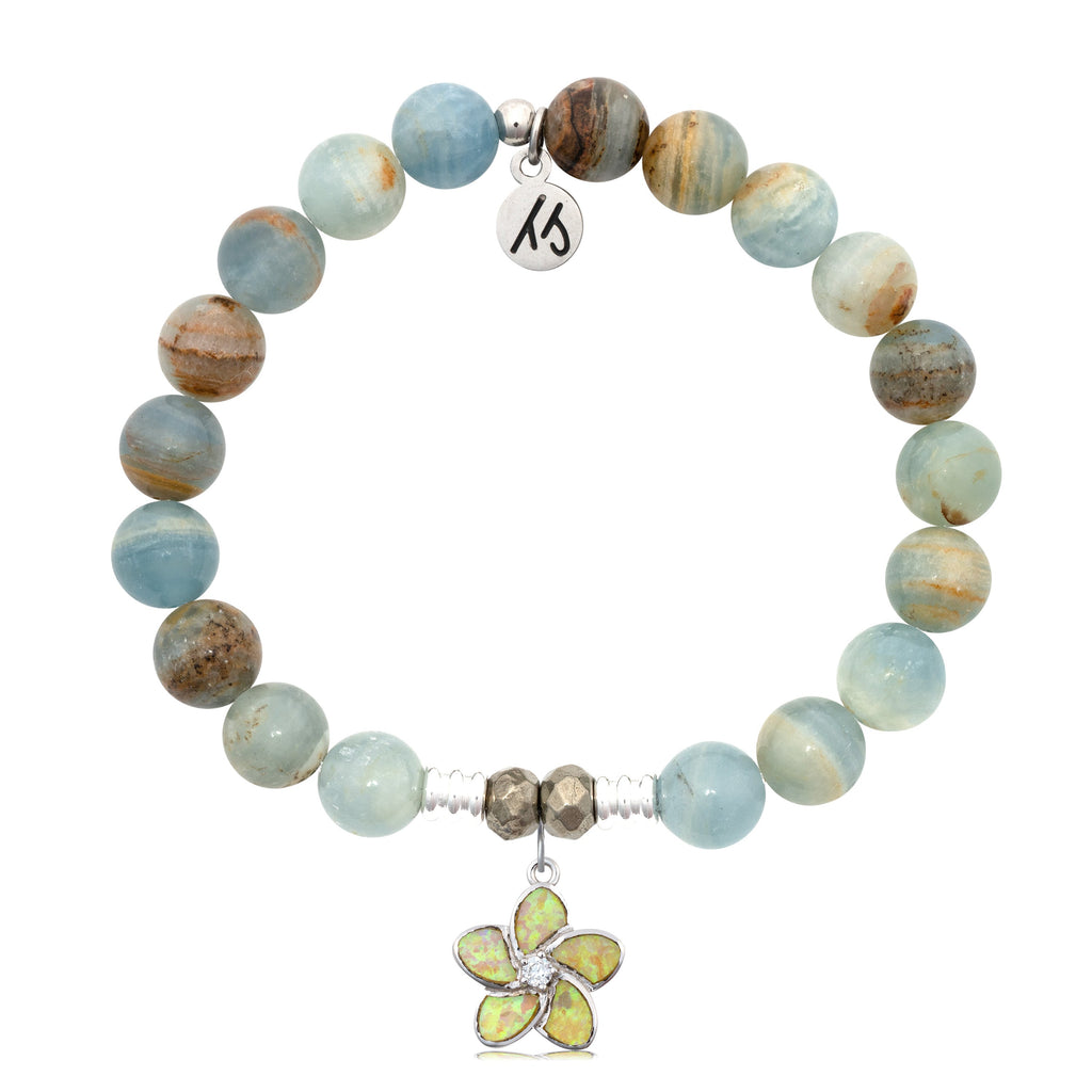 Blue Calcite Stone Bracelet with Flower of Positivity Sterling Silver Charm
