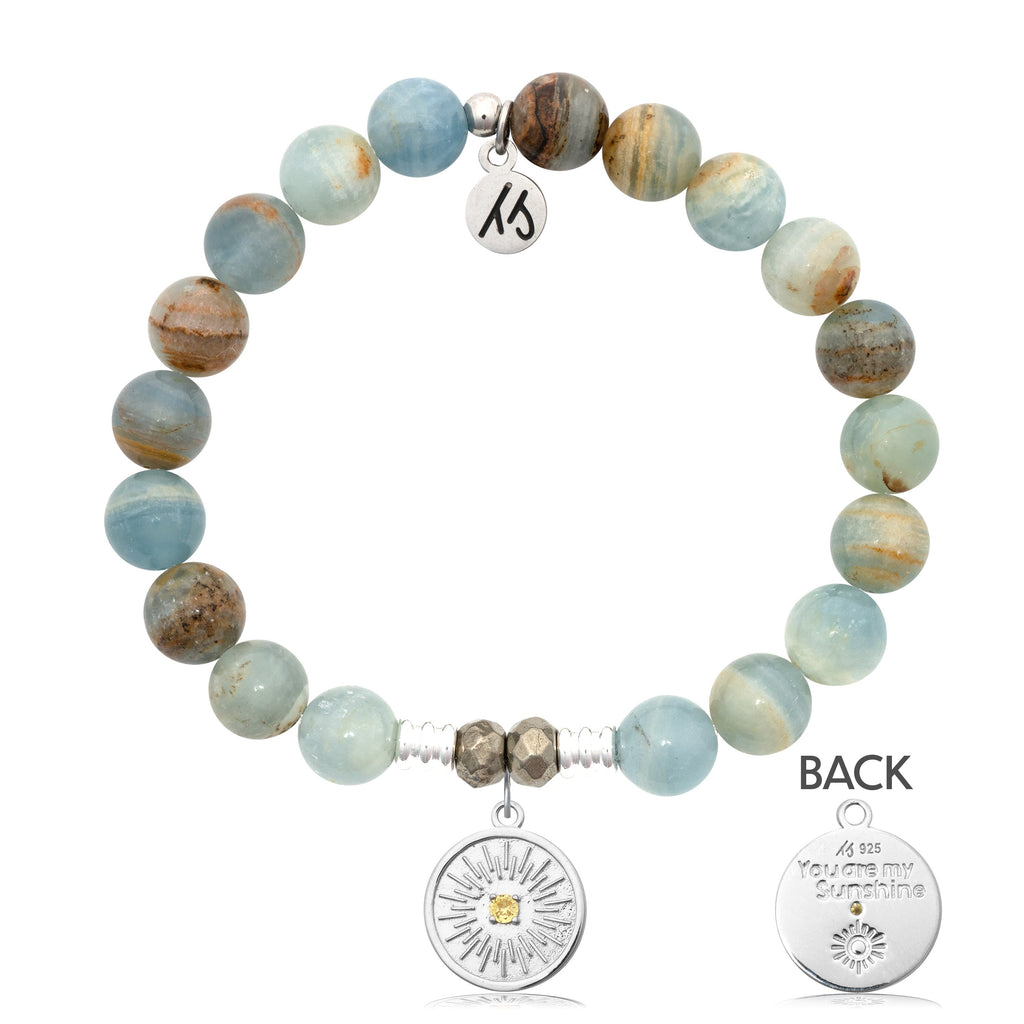 Blue Calcite Stone Bracelet with You are my Sunshine Sterling Silver Charm