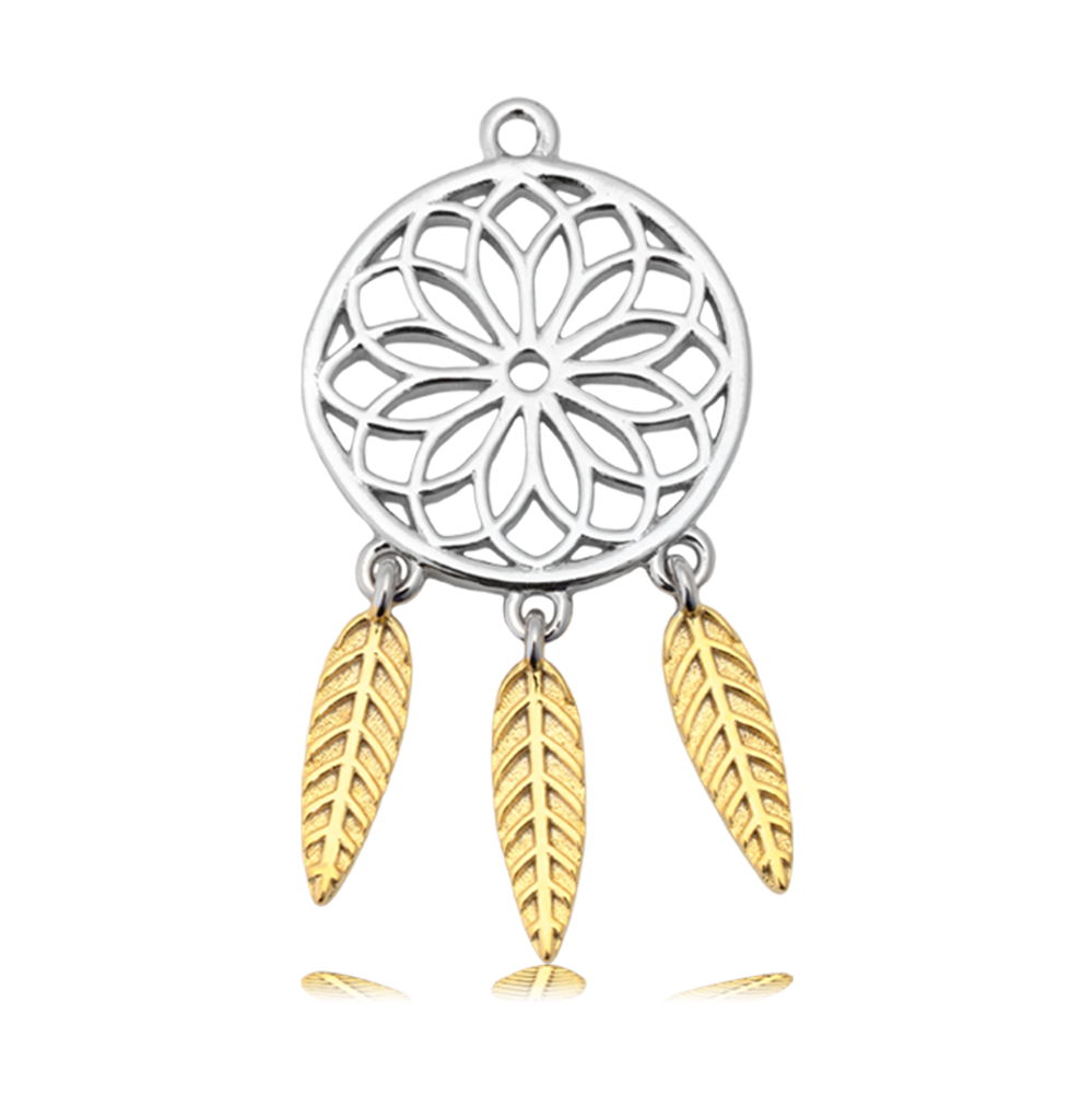 Blue Gold Agate Gemstone Bracelet with Dream Catcher Sterling Silver Charm