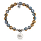 Blue Gold Agate Gemstone Bracelet with Endless Love Mom Sterling Silver Charm