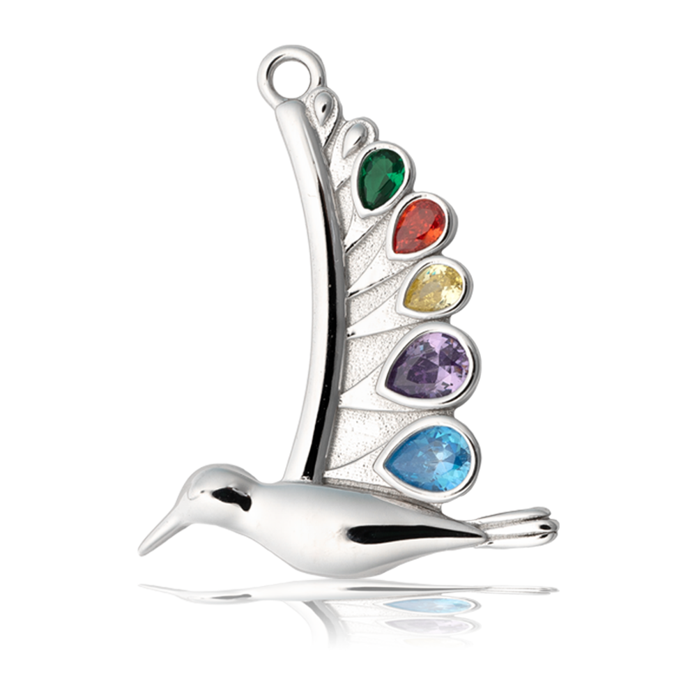 Blue Gold Agate Gemstone Bracelet with Hummingbird Sterling Silver Charm