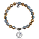 Blue Gold Agate Gemstone Bracelet with Mother Son Sterling Silver Charm