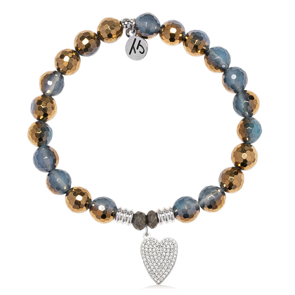 Blue Gold Agate Gemstone Bracelet with You are Loved Sterling Silver Charm