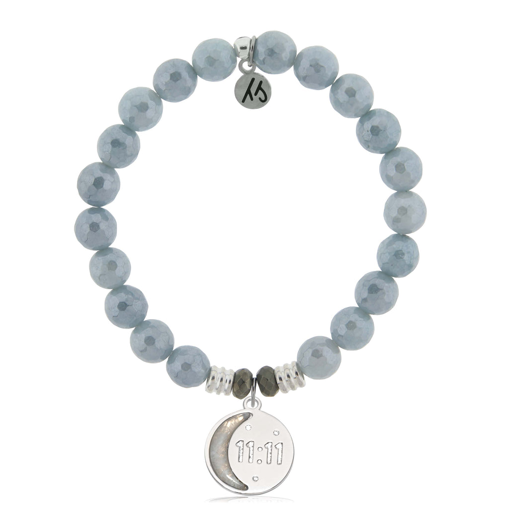 Blue Quartzite Gemstone Bracelet with 11:11 Sterling Silver Charm