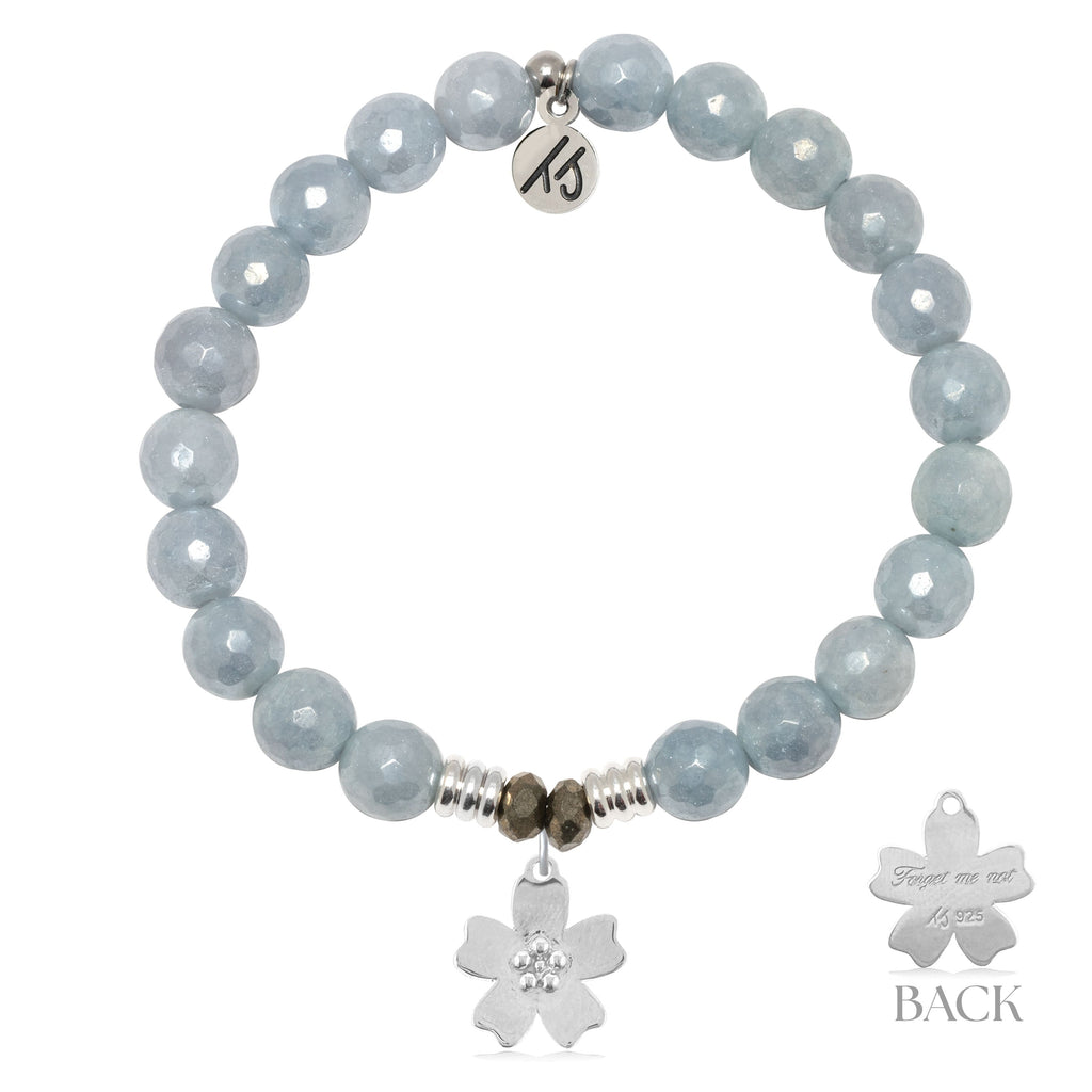 Blue Quartzite Gemstone Bracelet with Forget Me Not Sterling Silver Charm