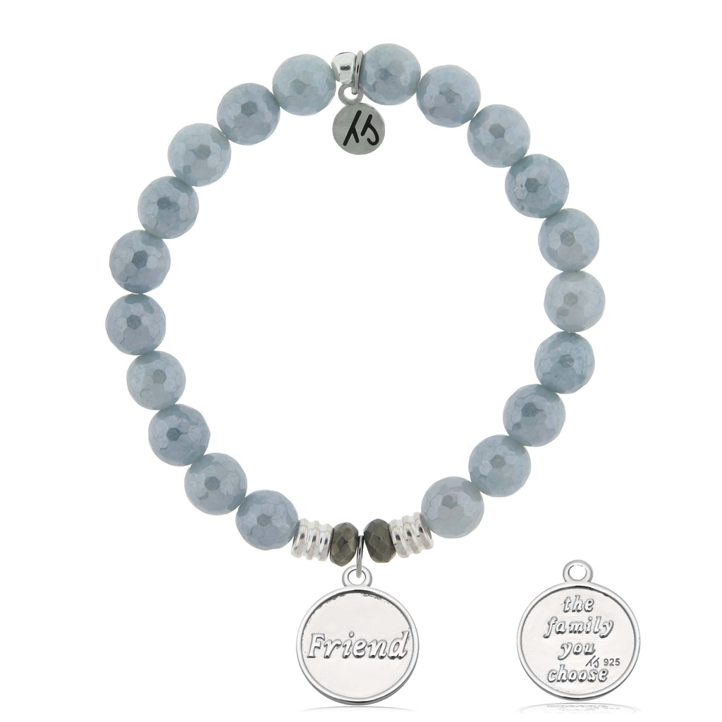 Blue Quartzite Gemstone Bracelet with Friend the Family Sterling Silver Charm