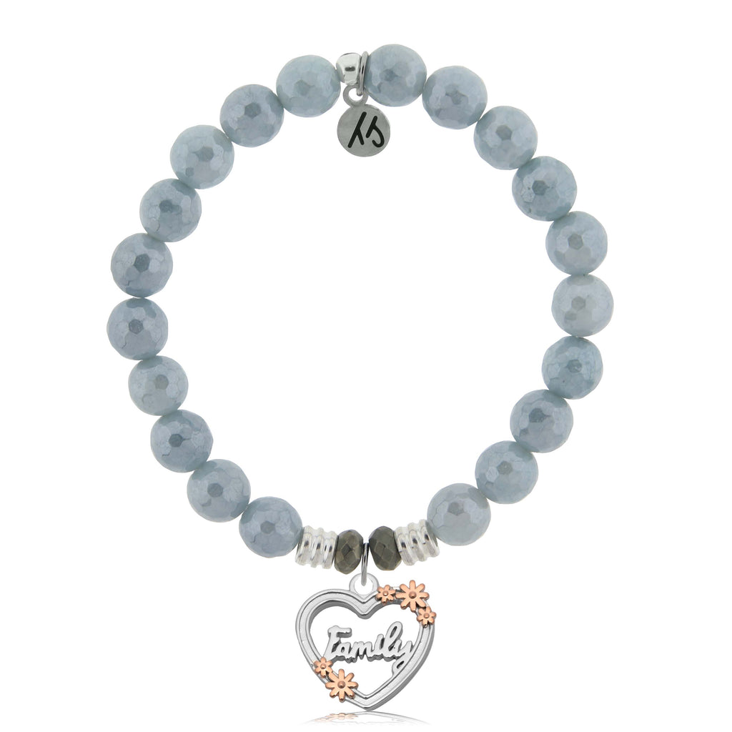Blue Quartzite Gemstone Bracelet with Heart Family Sterling Silver Charm