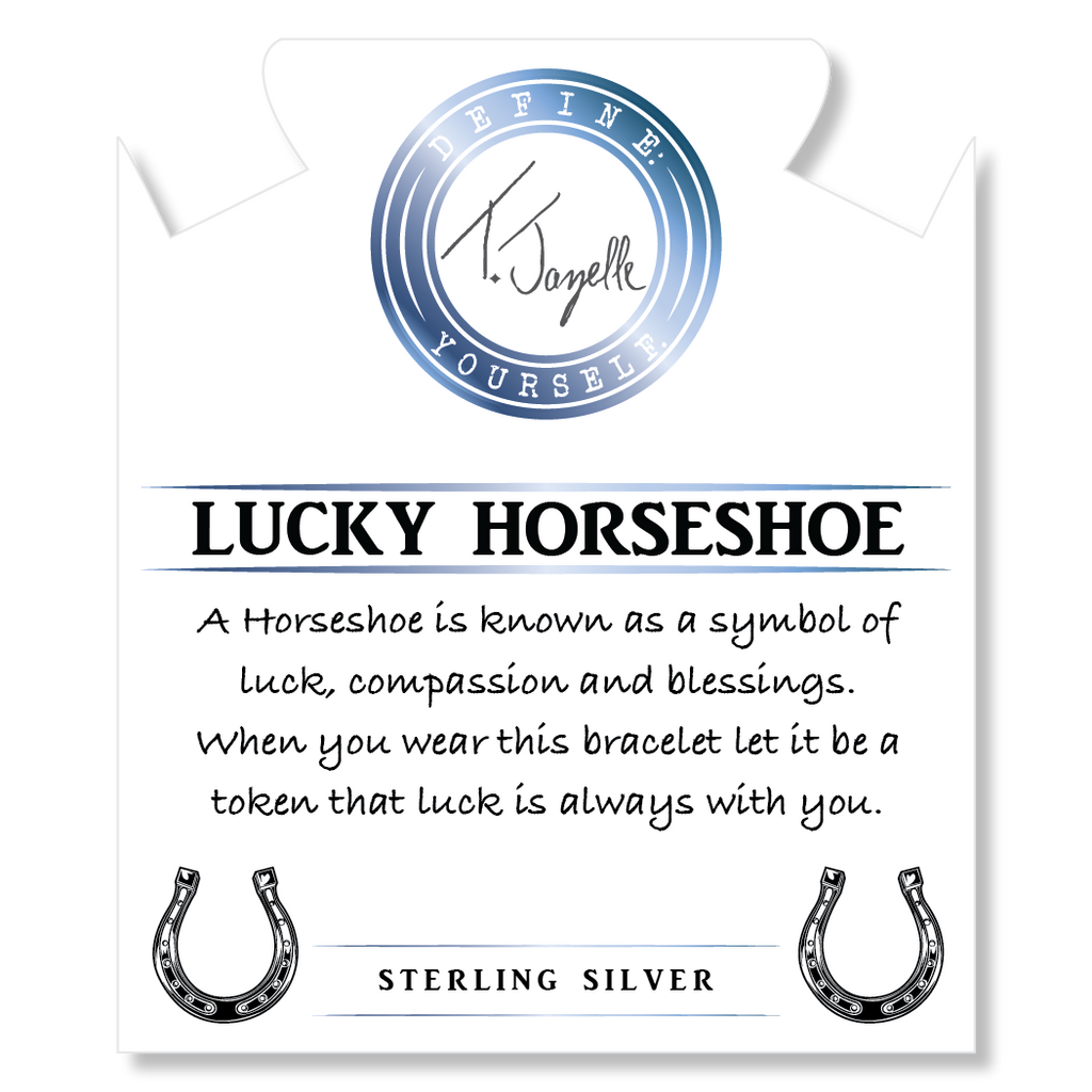 Blue Quartzite Gemstone Bracelet with Lucky Horseshoe Sterling Silver Charm
