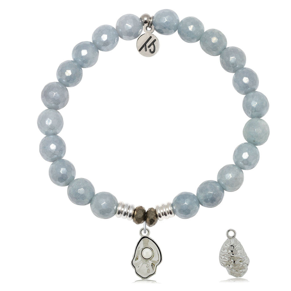 Blue Quartzite Gemstone Bracelet with Oyster Sterling Silver Charm