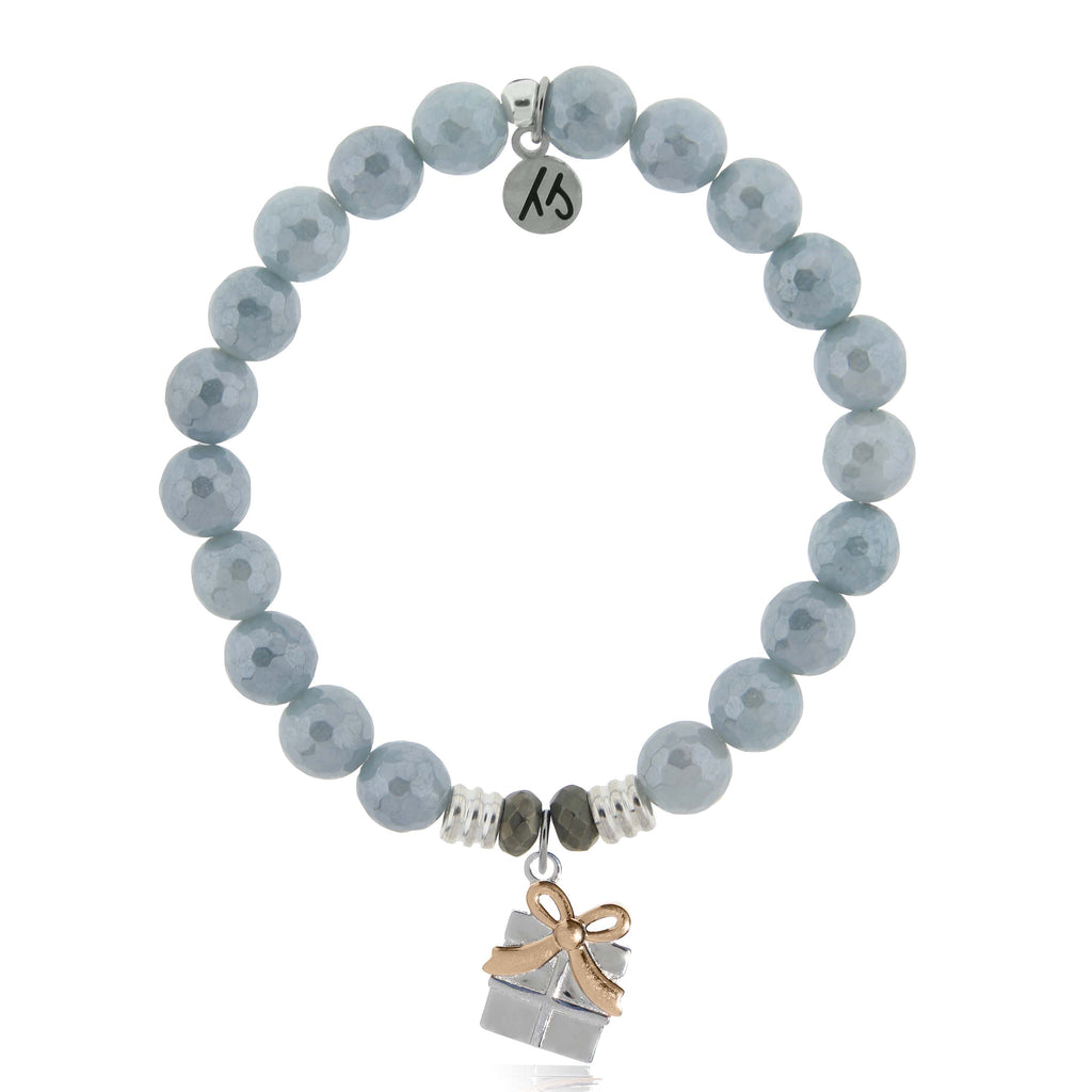 Blue Quartzite Gemstone Bracelet with Present Sterling Silver Charm