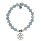 Blue Quartzite Gemstone Bracelet with Snowflake Opal Sterling Silver Charm