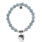 Blue Quartzite Stone Bracelet with Grad Cap Sterling Silver Charm