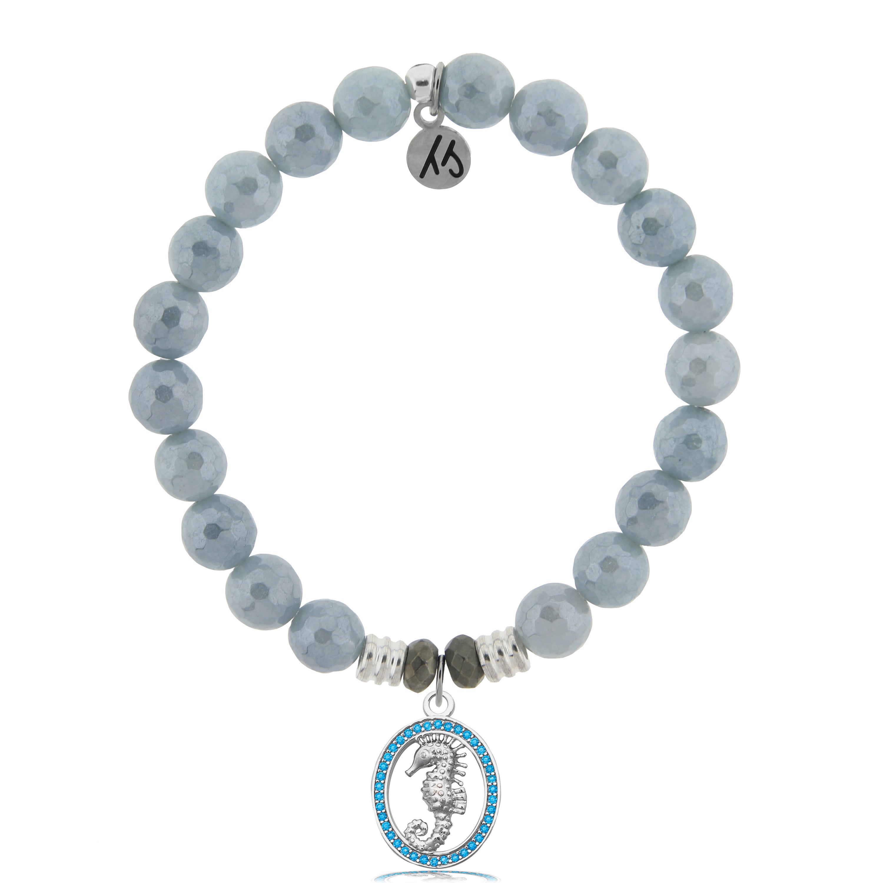 Blue Quartzite Stone Bracelet with Seahorse Sterling Silver Charm