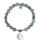 Blue Silver Agate Gemstone Bracelet with 11:11 Sterling Silver Charm