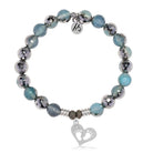 Blue Silver Agate Gemstone Bracelet with Baby Feet Sterling Silver Charm