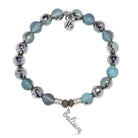 Blue Silver Agate Gemstone Bracelet with Believe in Yourself Sterling Silver Charm