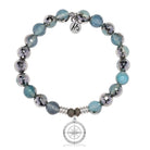 Blue Silver Agate Gemstone Bracelet with Compass Rose Sterling Silver Charm
