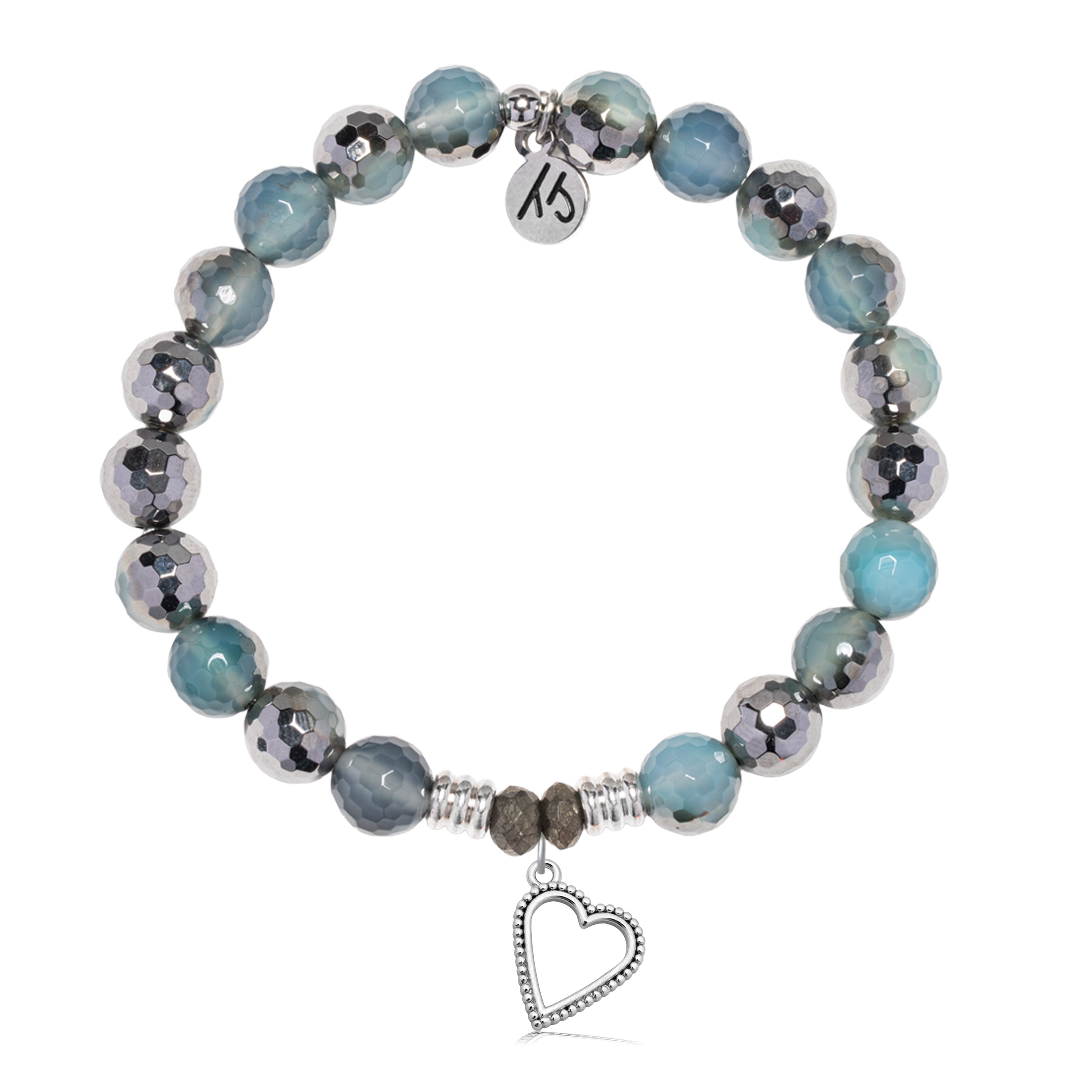 Blue Silver Agate Gemstone Bracelet with Everlasting Love Sterling Silver Charm