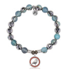 Blue Silver Agate Gemstone Bracelet with Garnet Cardinal CZ Sterling Silver Charm