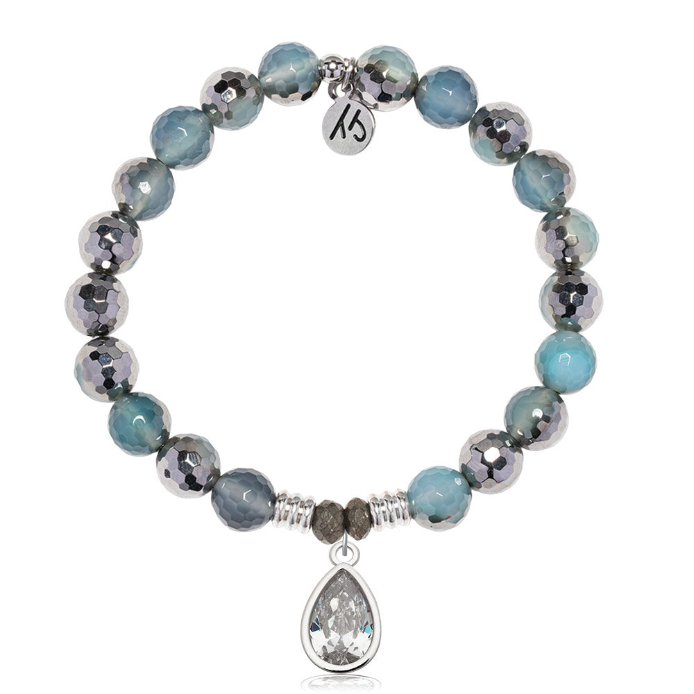 Blue Silver Agate Gemstone Bracelet with Inner Beauty Sterling Silver Charm