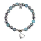 Blue Silver Agate Gemstone Bracelet with Love The Life You Live Sterling Silver Charm