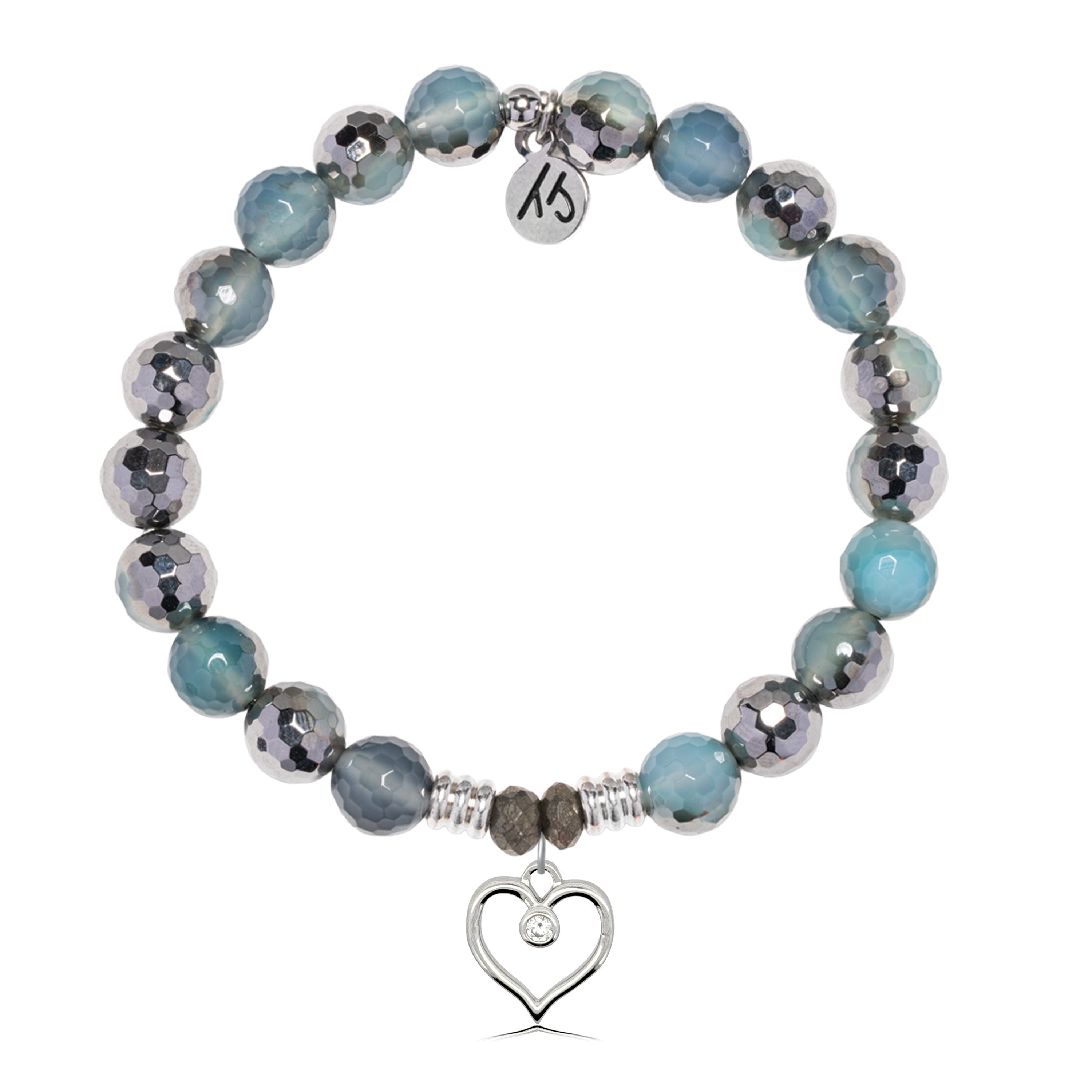 Blue Silver Agate Gemstone Bracelet with Love Within Sterling Silver Charm