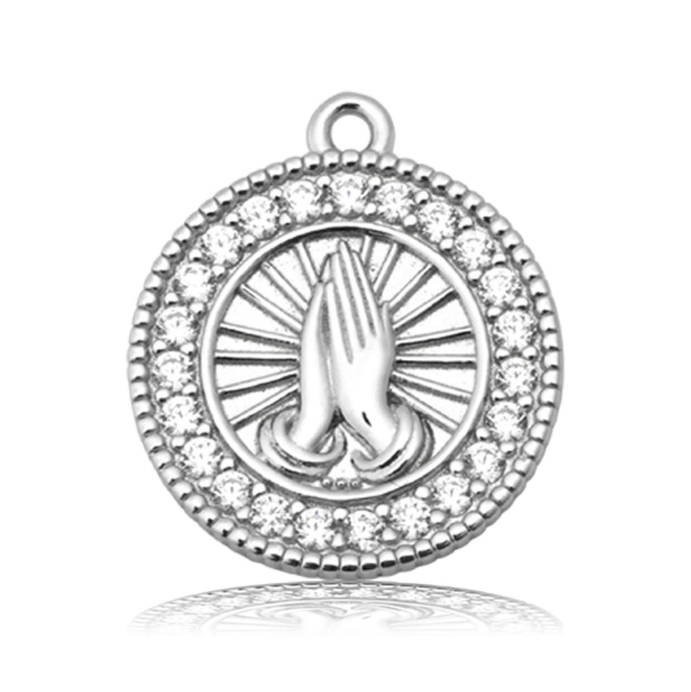 Blue Silver Agate Gemstone Bracelet with Prayers CZ Sterling Silver Charm