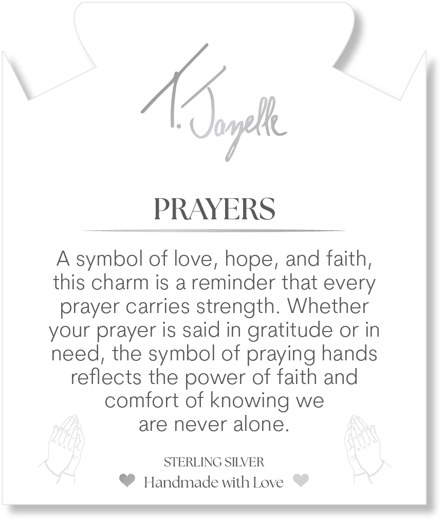 Blue Silver Agate Gemstone Bracelet with Prayers CZ Sterling Silver Charm