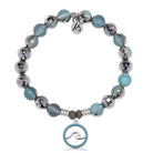 Blue Silver Agate Gemstone Bracelet with Serenity Wave Sterling Silver Charm