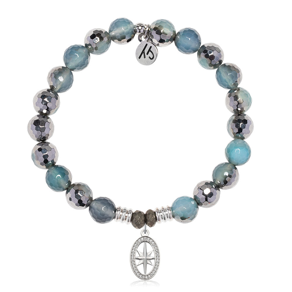 Blue Silver Agate Gemstone Bracelet with Unstoppable Sterling Silver Charm