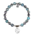 Blue Silver Agate Gemstone Bracelet with Wave Cutout Sterling Silver Charm