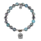 Blue Silver Agate Gemstone Bracelet with Winter Wonderland Sterling Silver Charm