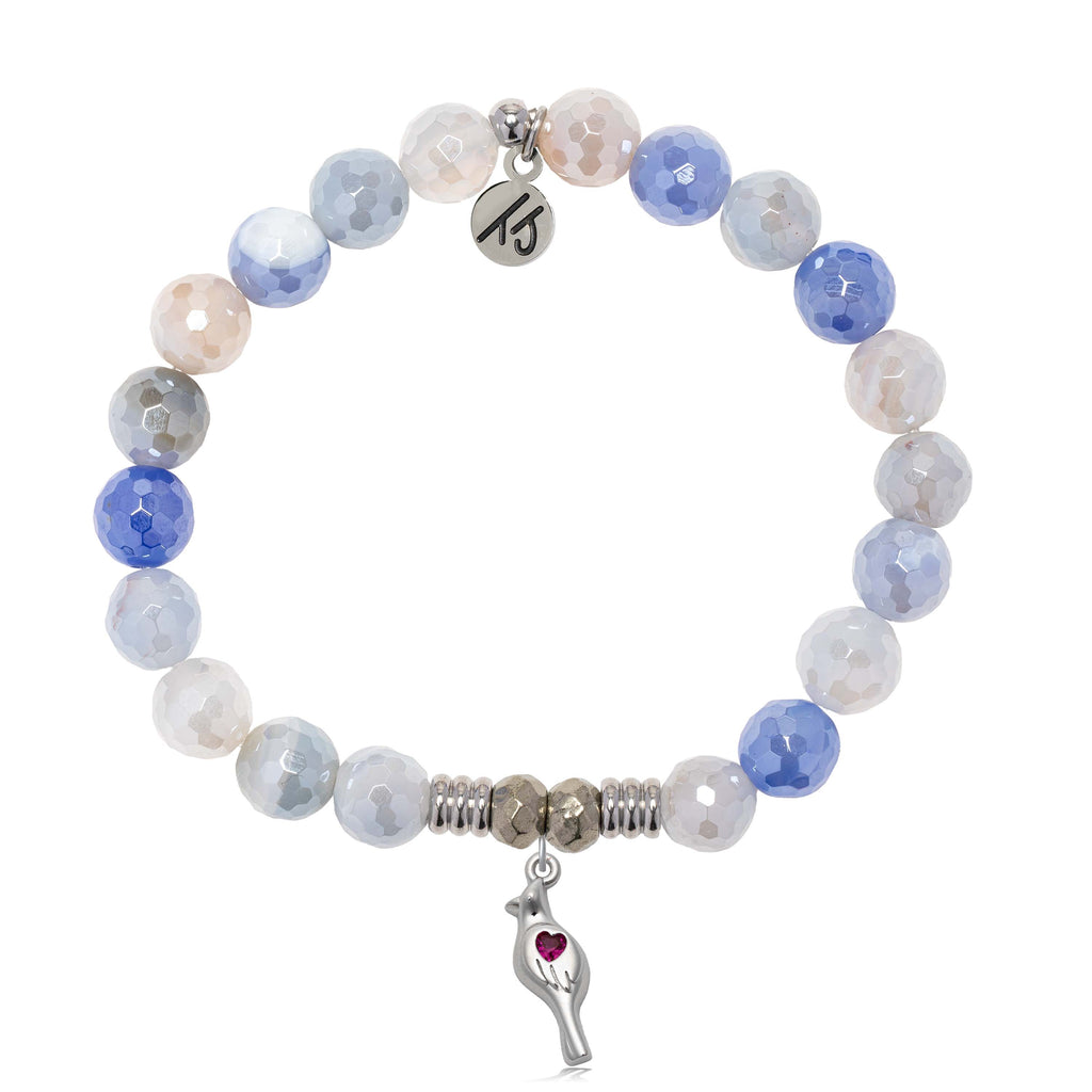 Blue Sparkle Agate Gemstone Bracelet with Cardinal CZ Sterling Silver Charm