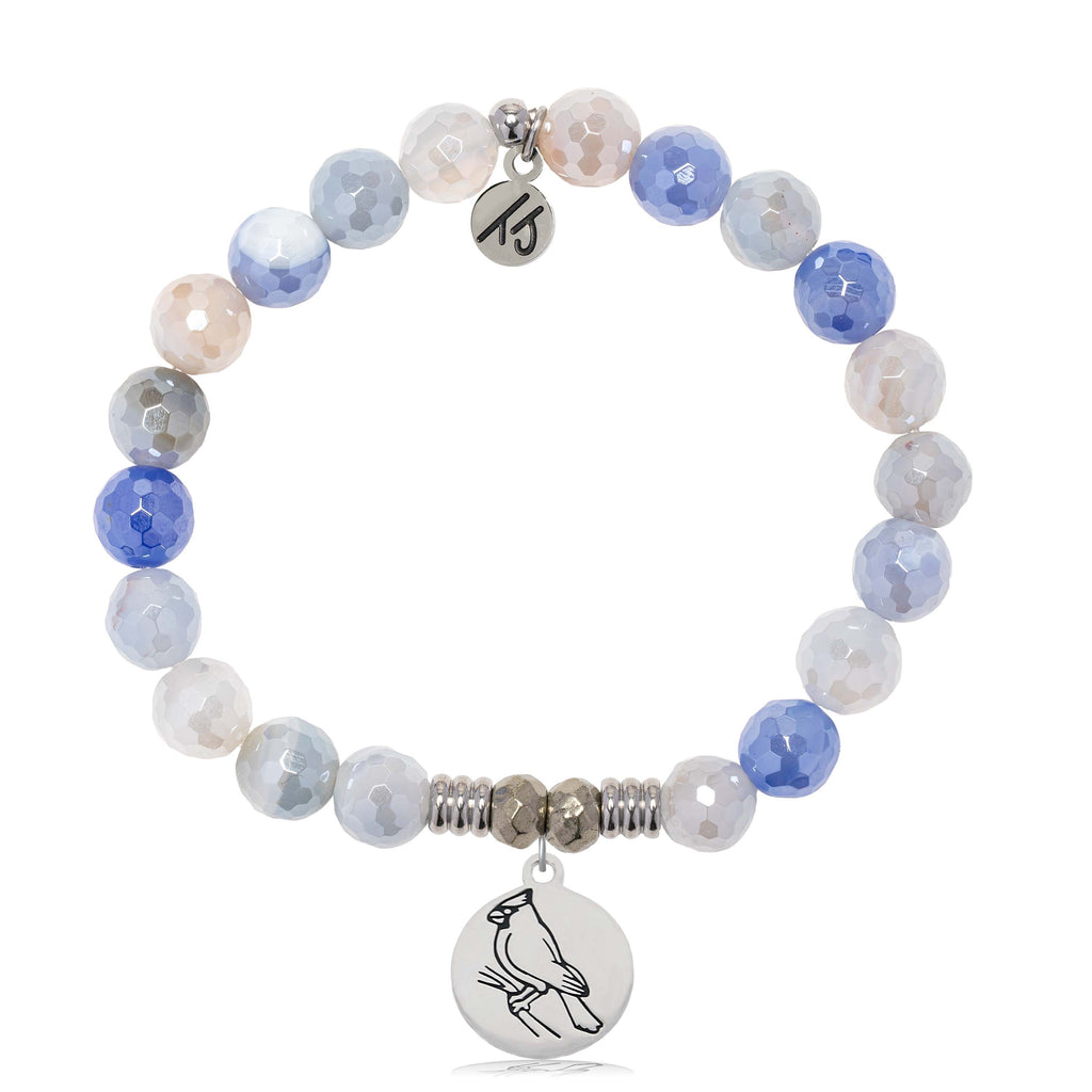 Blue Sparkle Agate Gemstone Bracelet with Cardinal Sterling Silver Charm