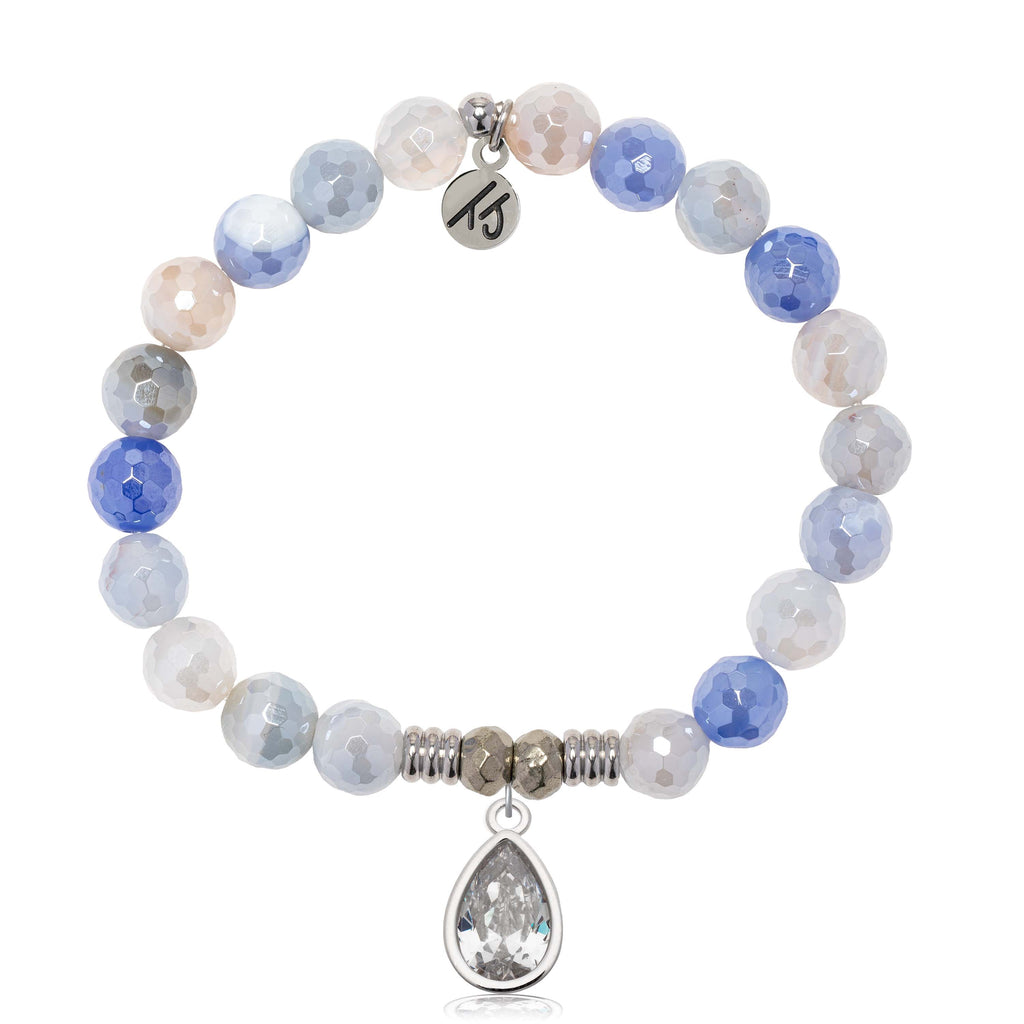 Blue Sparkle Agate Gemstone Bracelet with Inner Beauty Sterling Silver Charm