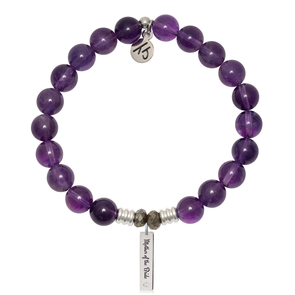 Bridal Collection: Amethyst Gemstone Bracelet with Mother of the Bride Sterling Silver Charm Bar
