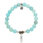 Bridal Collection: Aqua Fire Agate Gemstone Bracelet with Bride Sterling Silver Charm Bar
