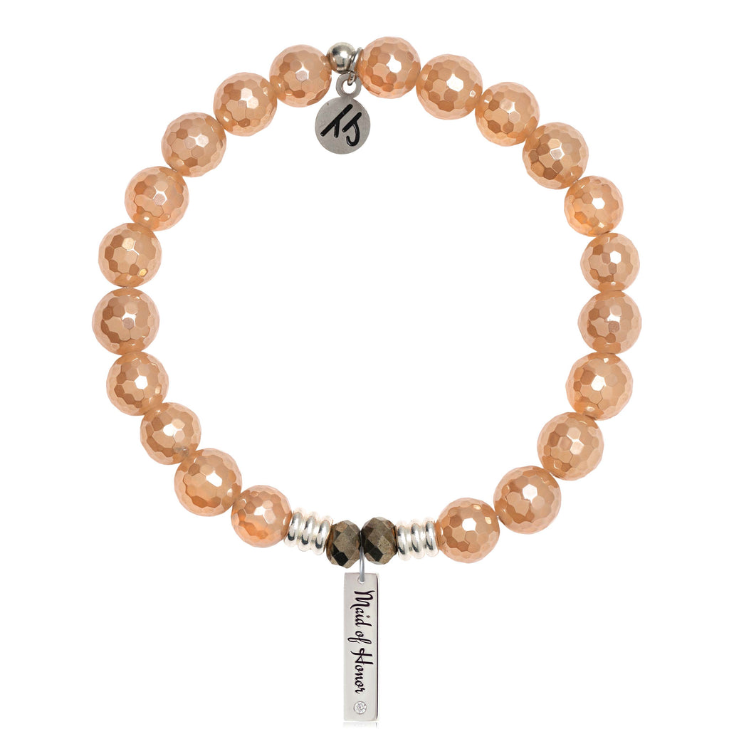 Bridal Collection: Champagne Agate Stone Bracelet with Maid of Honor Sterling Silver Charm Bar