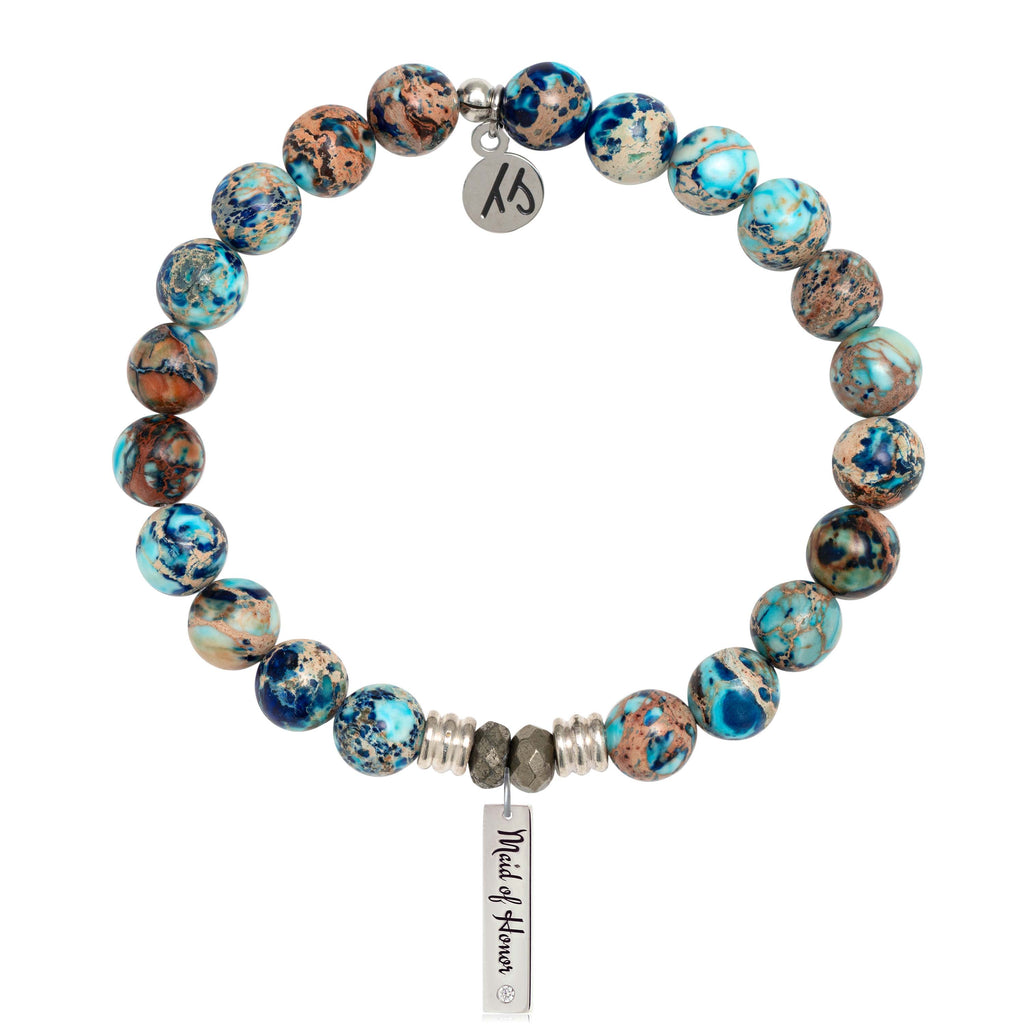 Bridal Collection: Earth Jasper Stone Bracelet with Maid of Honor Sterling Silver Charm Bar