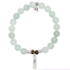 Bridal Collection: Green Angelite Stone Bracelet with Bride Sterling Silver Charm Bar